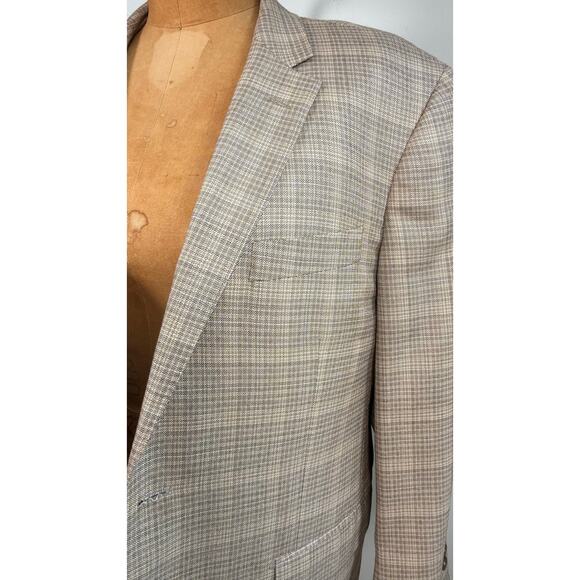Tiglio Luxe Wool Silk Blazer | Beige Plaid Sport Coat for Men | Italian Tailored - Picture 2 of 10